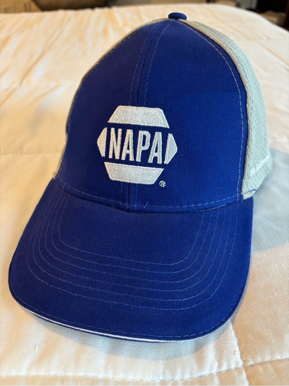 NAPA Blue and White Mesh Trucker Cap “ We Believe in Heroes “